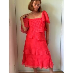 Vintage 70s Womens Polka Dot Red Dress Size M8-10 Fit Midi Length Summer USA